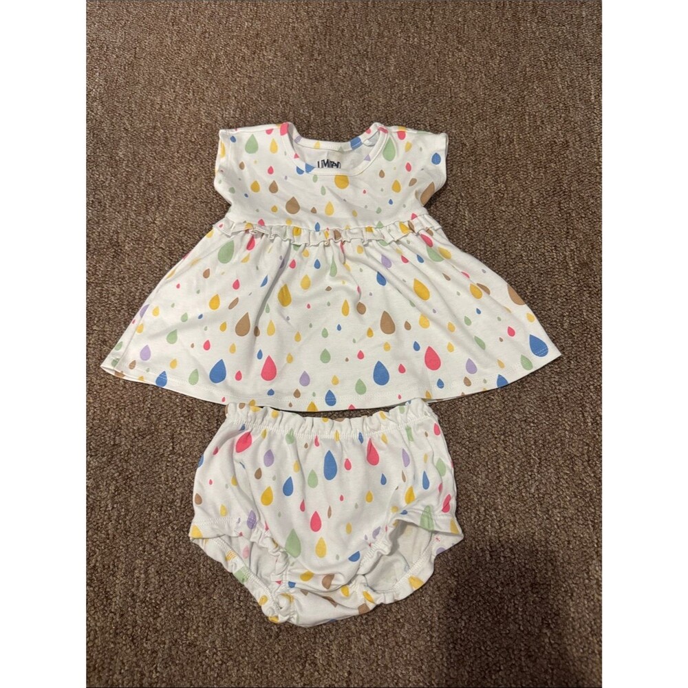 Limited Too White Baby Dress & Bloomers with Multicolor Raindrops